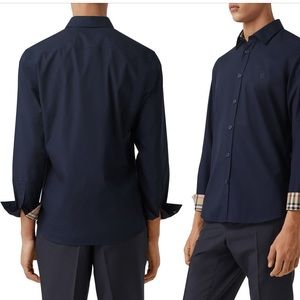 Men’s Navy Burberry button down dress shirt with Sherwood Monogram